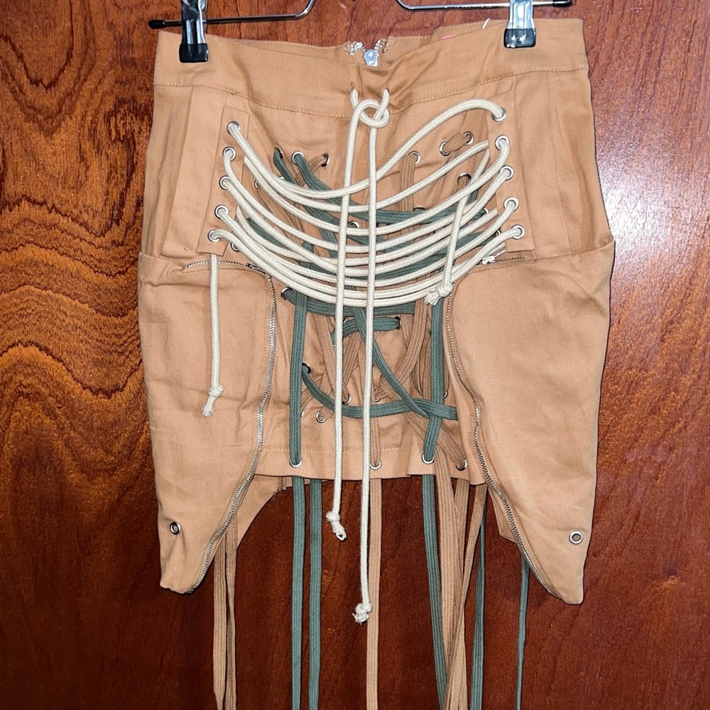 Stylish Tan Lace-Up Skirt